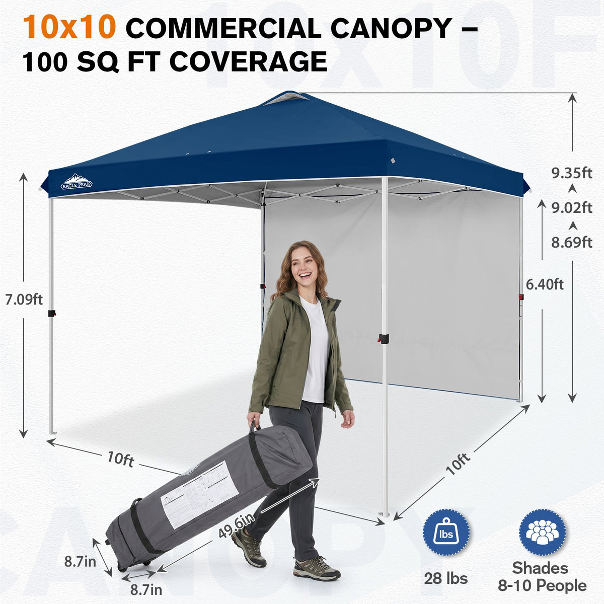 10x10 Pop Up Canopy Tent with 1 Sidewall - Eagle Peak®