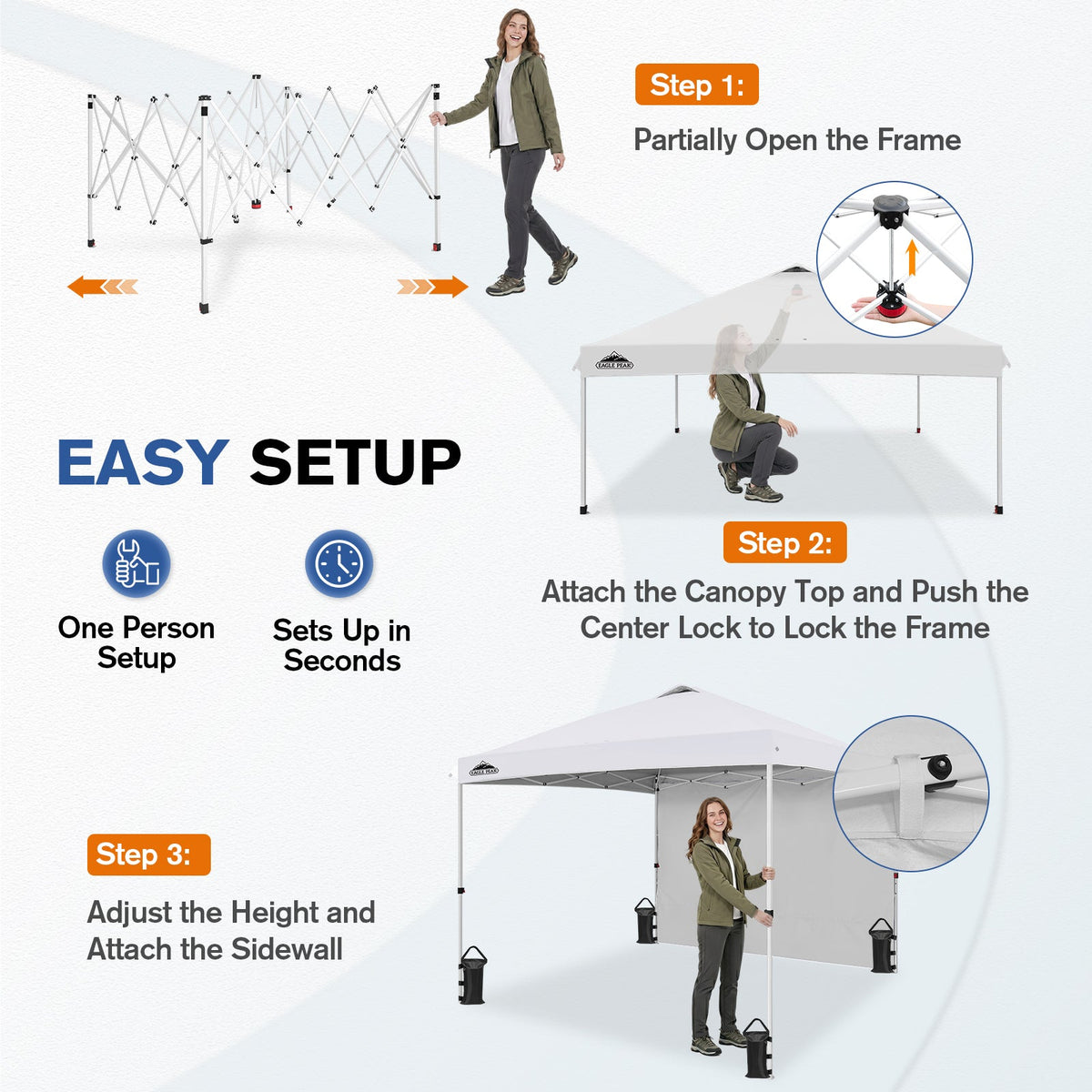 10x10 Pop Up Canopy Tent with 1 Sidewall - Eagle Peak®
