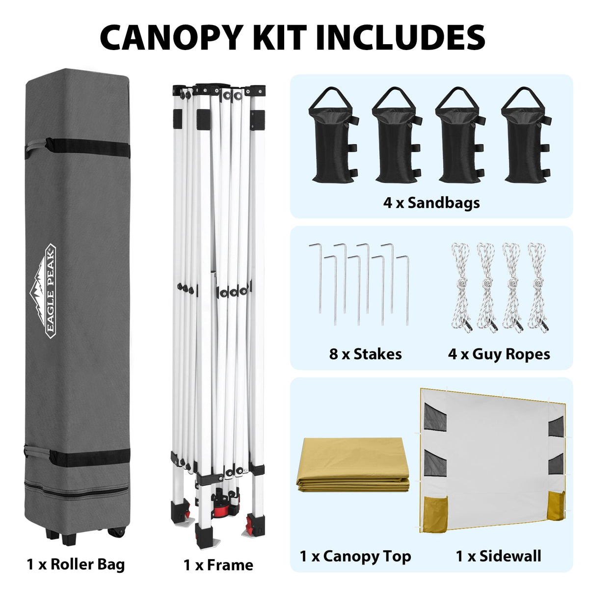 10x10 Pop Up Canopy Tent with Sidewalls & Storage - Eagle Peak®
