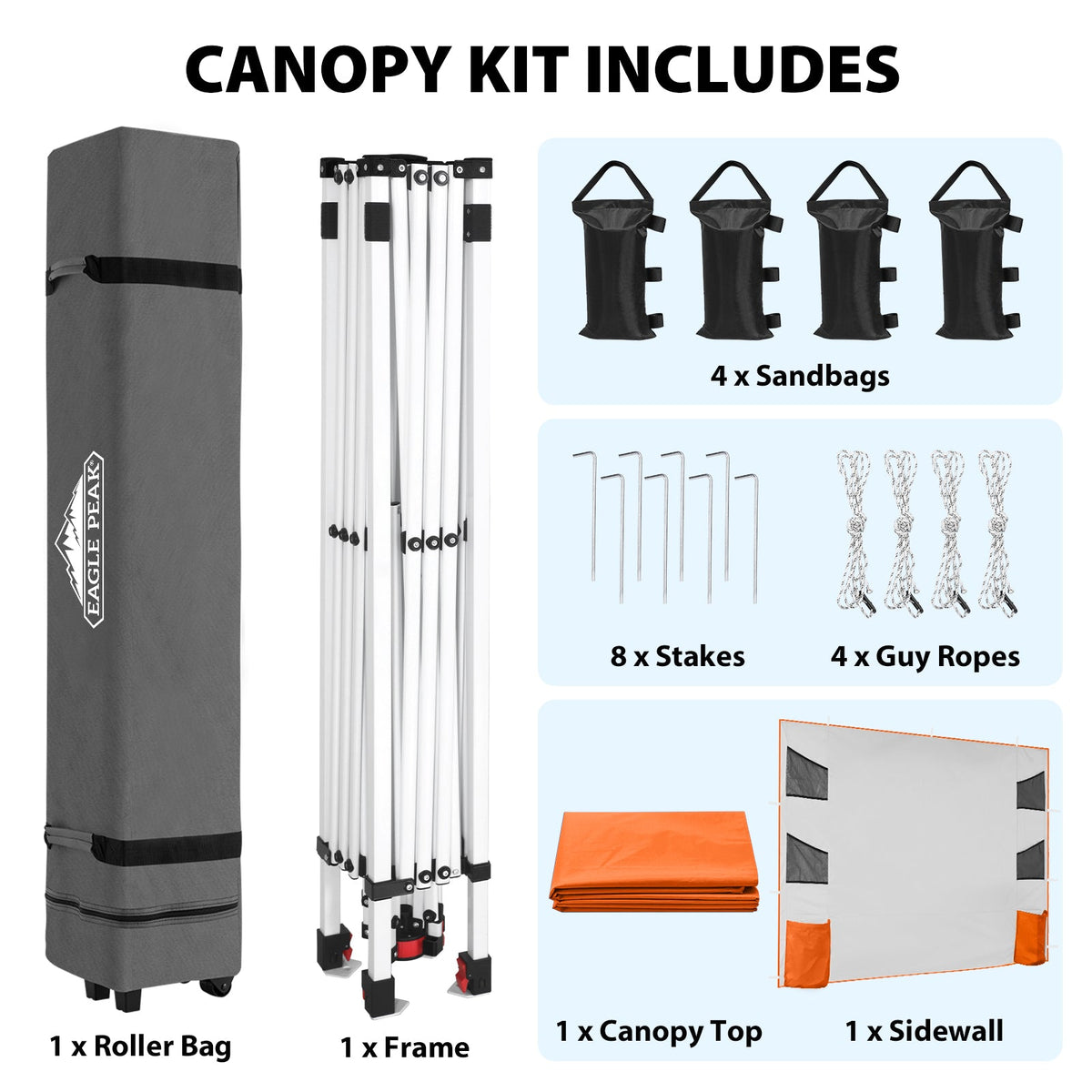 10x10 Pop Up Canopy Tent with Sidewalls & Storage - Eagle Peak®