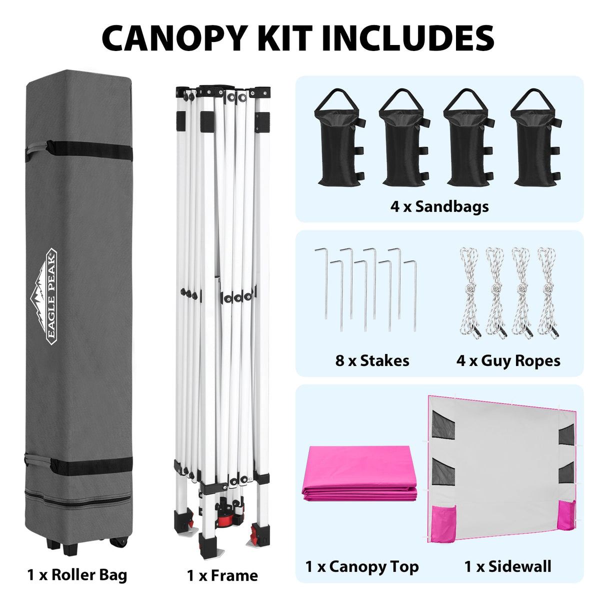 10x10 Pop Up Canopy Tent with Sidewalls & Storage - Eagle Peak®