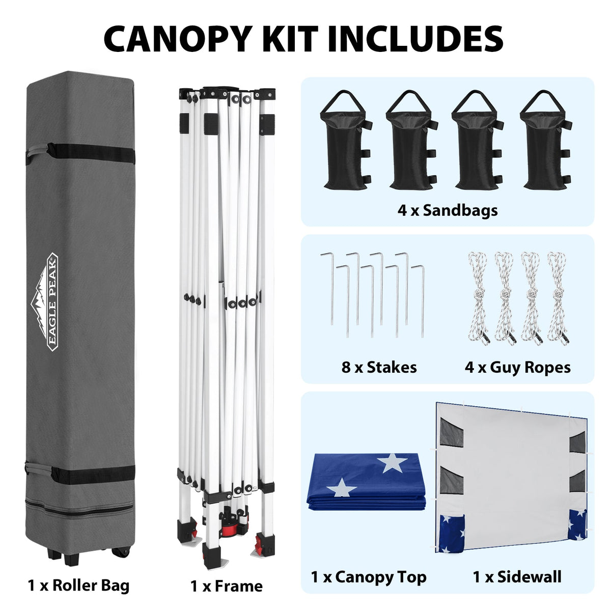 10x10 Pop Up Canopy Tent with Sidewalls & Storage - Eagle Peak®