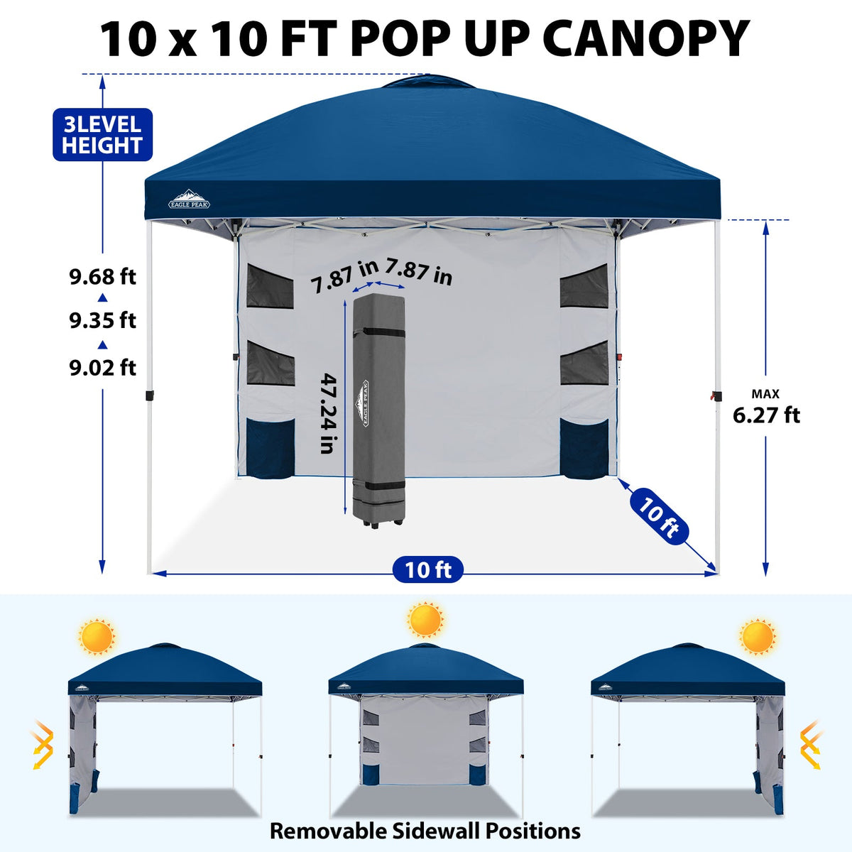 10x10 Pop Up Canopy Tent with Sidewalls & Storage - Eagle Peak®