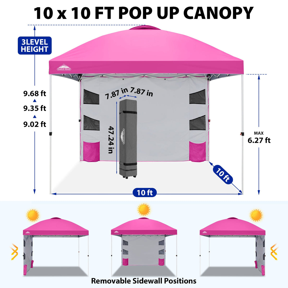 10x10 Pop Up Canopy Tent with Sidewalls & Storage - Eagle Peak®