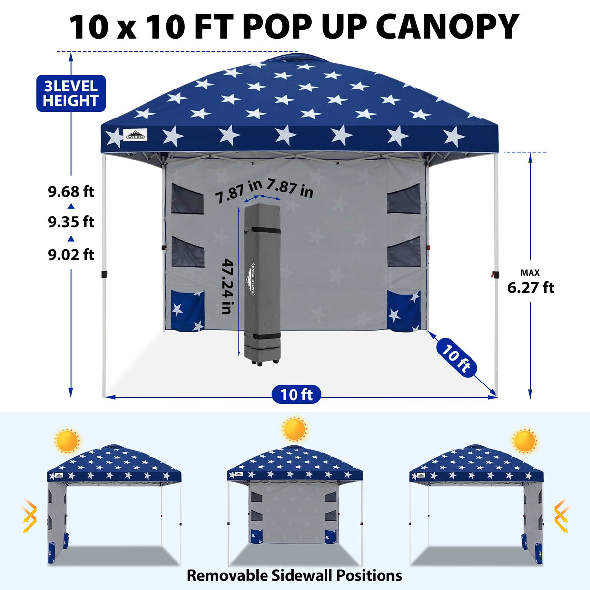 10x10 Pop Up Canopy Tent with Sidewalls & Storage - Eagle Peak®