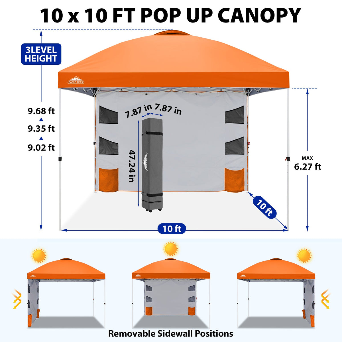 10x10 Pop Up Canopy Tent with Sidewalls & Storage - Eagle Peak®