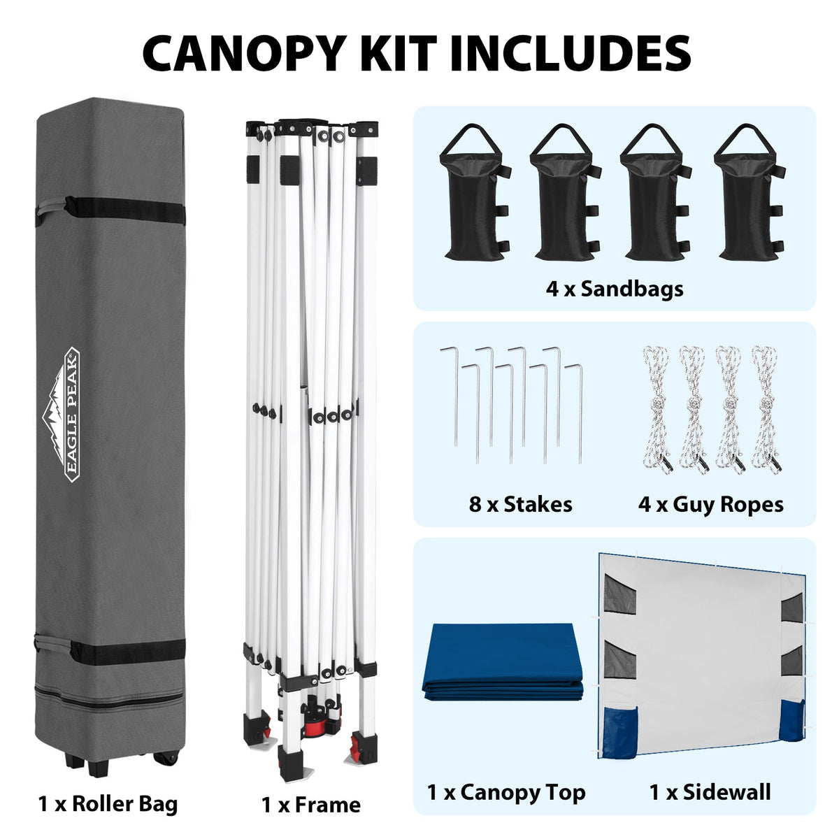 10x10 Pop Up Canopy Tent with Sidewalls & Storage - Eagle Peak®