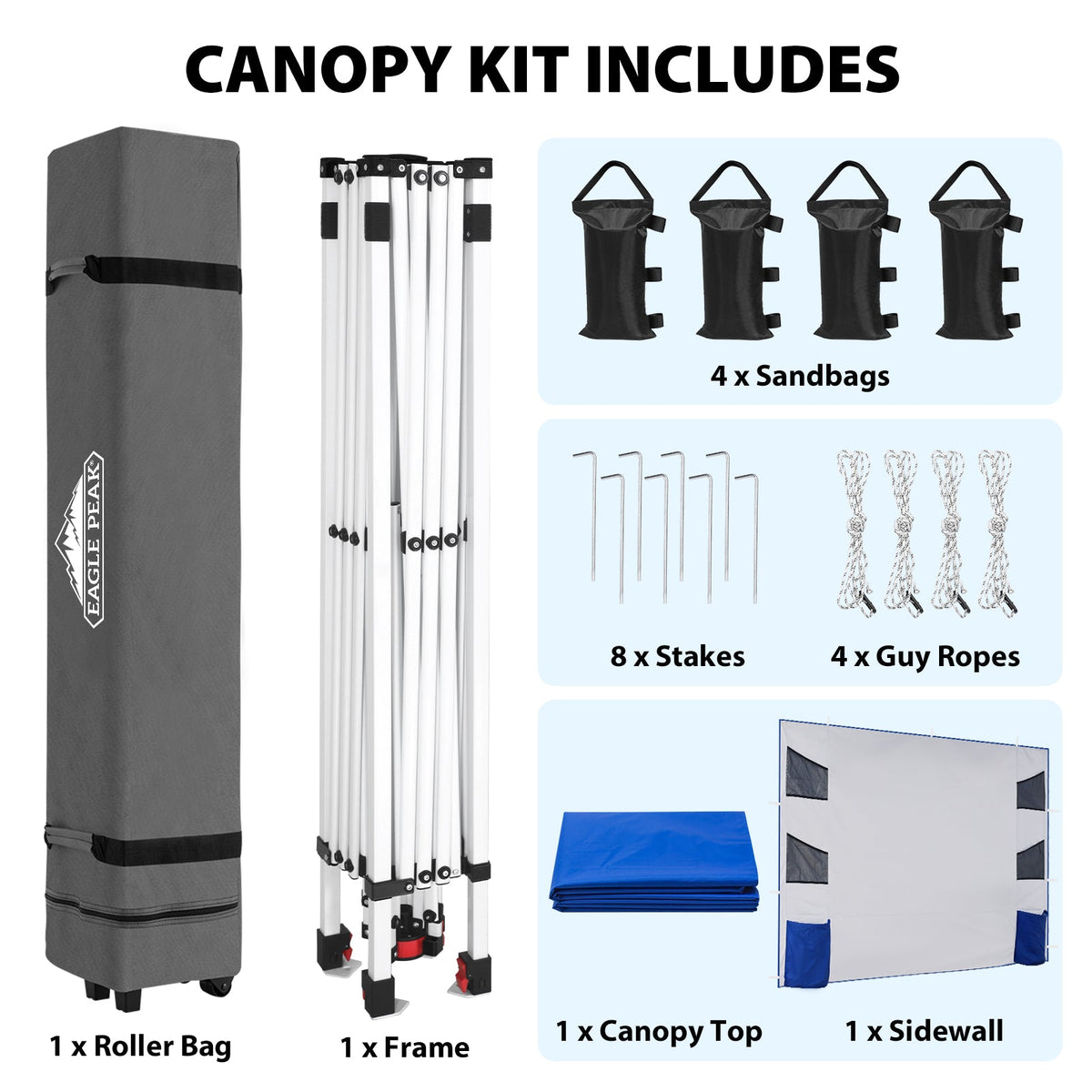 10x10 Pop Up Canopy Tent with Sidewalls & Storage - Eagle Peak®