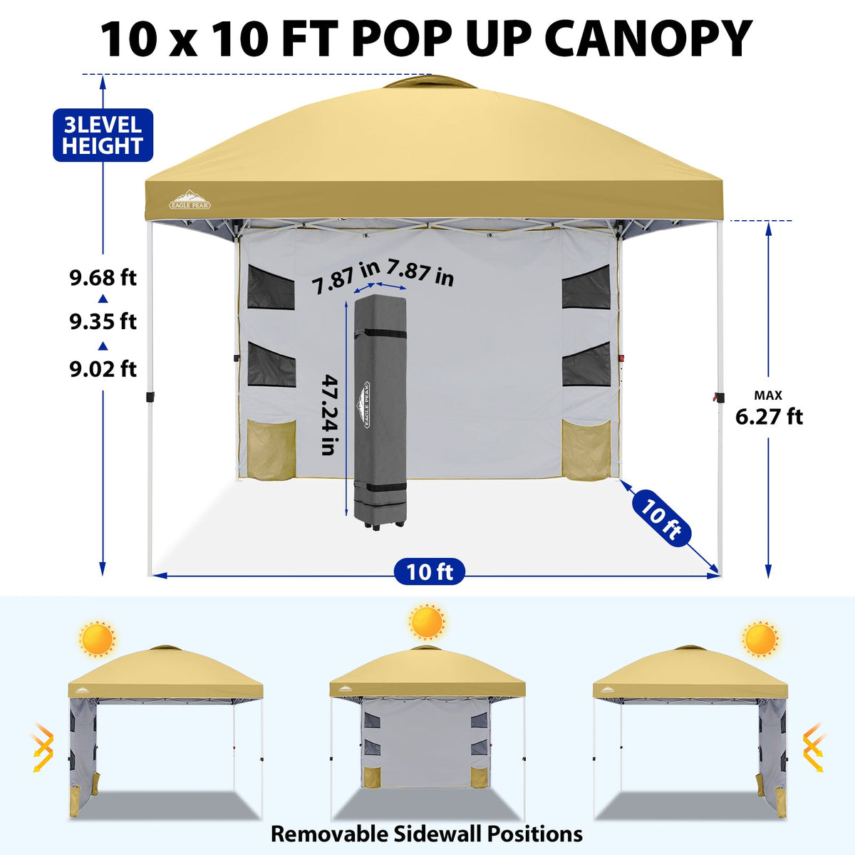 10x10 Pop Up Canopy Tent with Sidewalls & Storage - Eagle Peak®