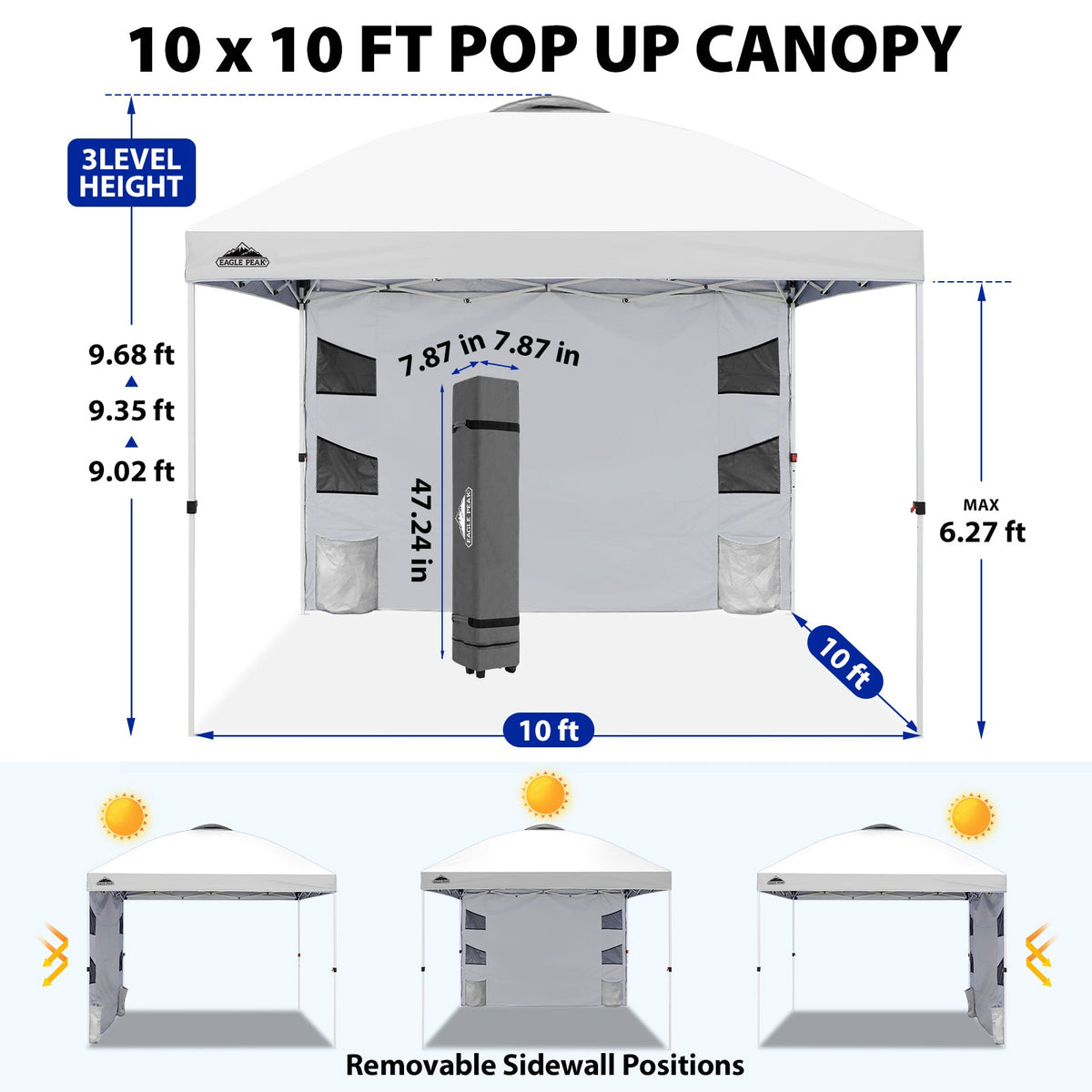 10x10 Pop Up Canopy Tent with Sidewalls & Storage - Eagle Peak®