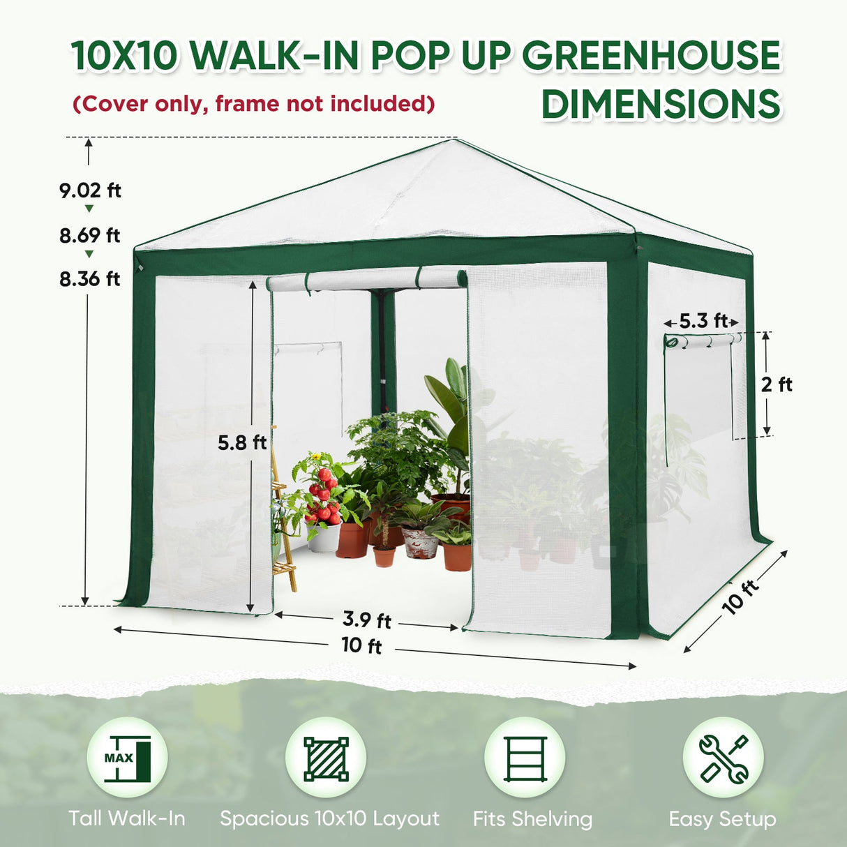 10X10 Replacement Top cover of Walk in Greenhouse with Polyester Reinforced Corners - Eagle Peak Custom Canopy Tent