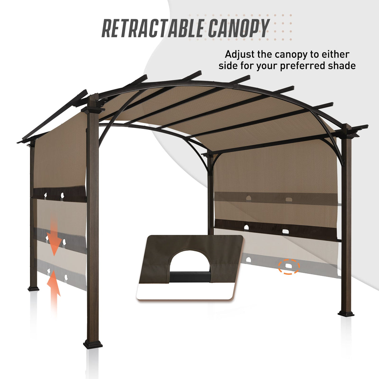 11.4x11.4 Outdoor Pergola with Retractable Textilene Sun Shade Top - Eagle Peak Custom Canopy Tent
