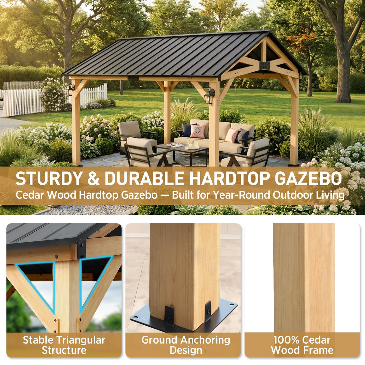 11x13/13x15 Hardtop Gazebo, Exposed Beam Rustic Gazebo - Eagle Peak Custom Canopy Tent