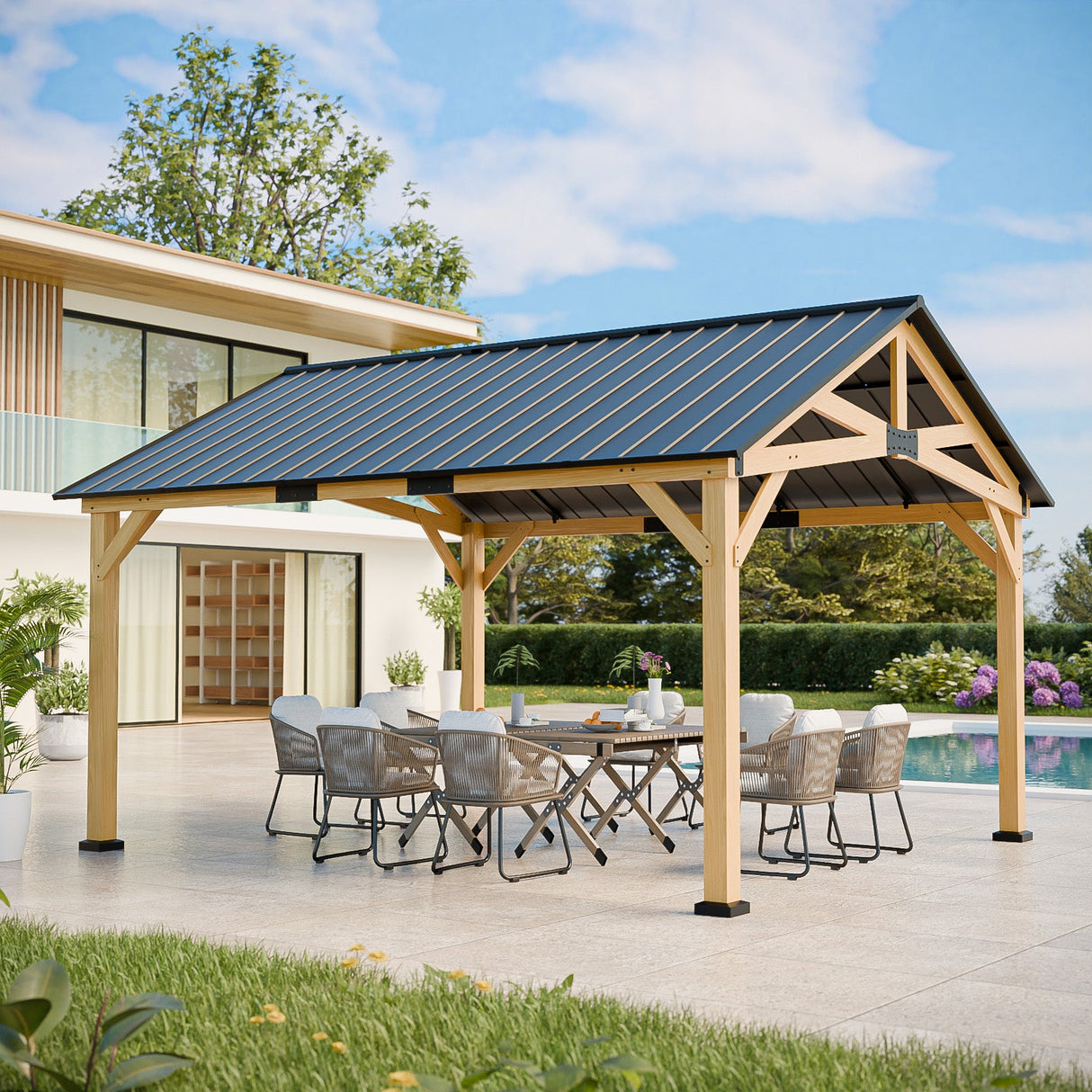 11x13/13x15 Hardtop Gazebo, Exposed Beam Rustic Gazebo - Eagle Peak Custom Canopy Tent