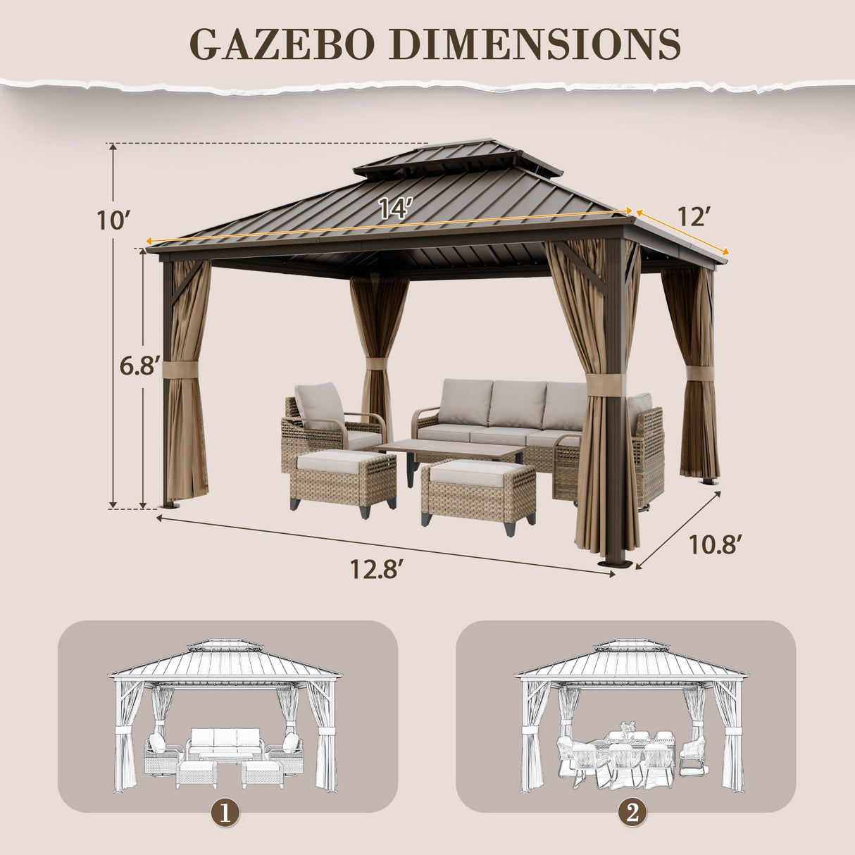 12x10 Hardtop Gazebo, Galvanized Steel Double Roof with Aluminum Frame - Eagle Peak Custom Canopy Tent