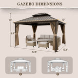 12x10 Hardtop Gazebo, Galvanized Steel Double Roof with Aluminum Frame - Eagle Peak Custom Canopy Tent