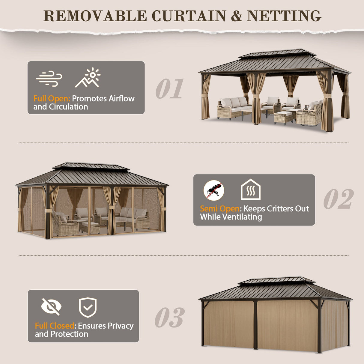 12x10 Hardtop Gazebo, Galvanized Steel Double Roof with Aluminum Frame - Eagle Peak Custom Canopy Tent
