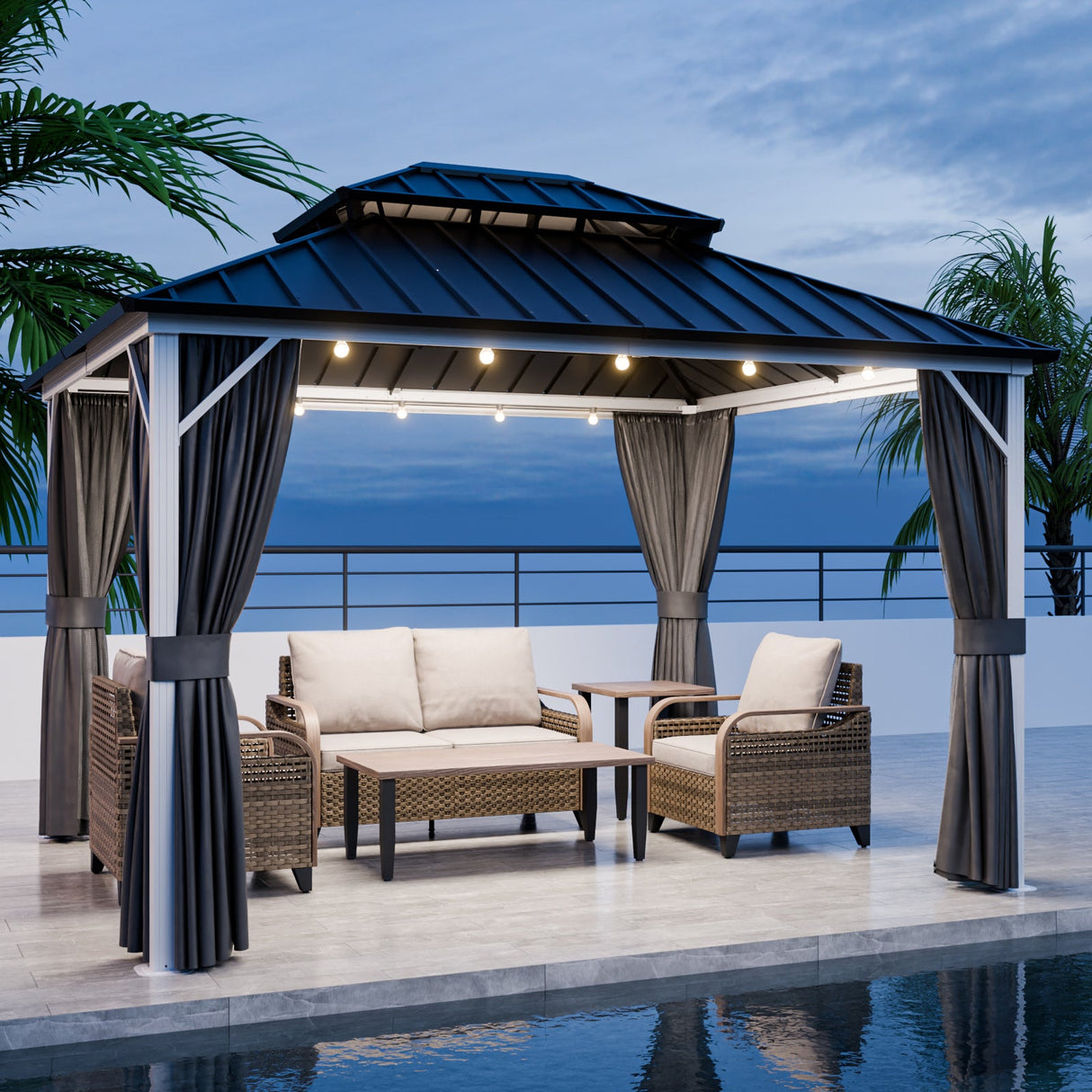 12x10/12x12/12x14/12x16/12x18/12x20 Hardtop Gazebo, Galvanized Steel Double Roof with Aluminum Frame - Eagle Peak Custom Canopy Tent