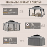 12x10/12x12/12x14/12x16/12x18/12x20 Hardtop Gazebo, Galvanized Steel Double Roof with Aluminum Frame - Eagle Peak Custom Canopy Tent