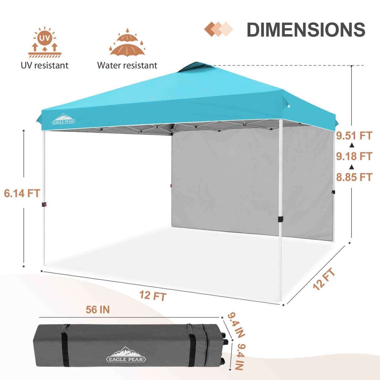 12x12 Commercial Heavy Duty Pop up Canopy with 1 Sidewall - Eagle Peak Custom Canopy Tent