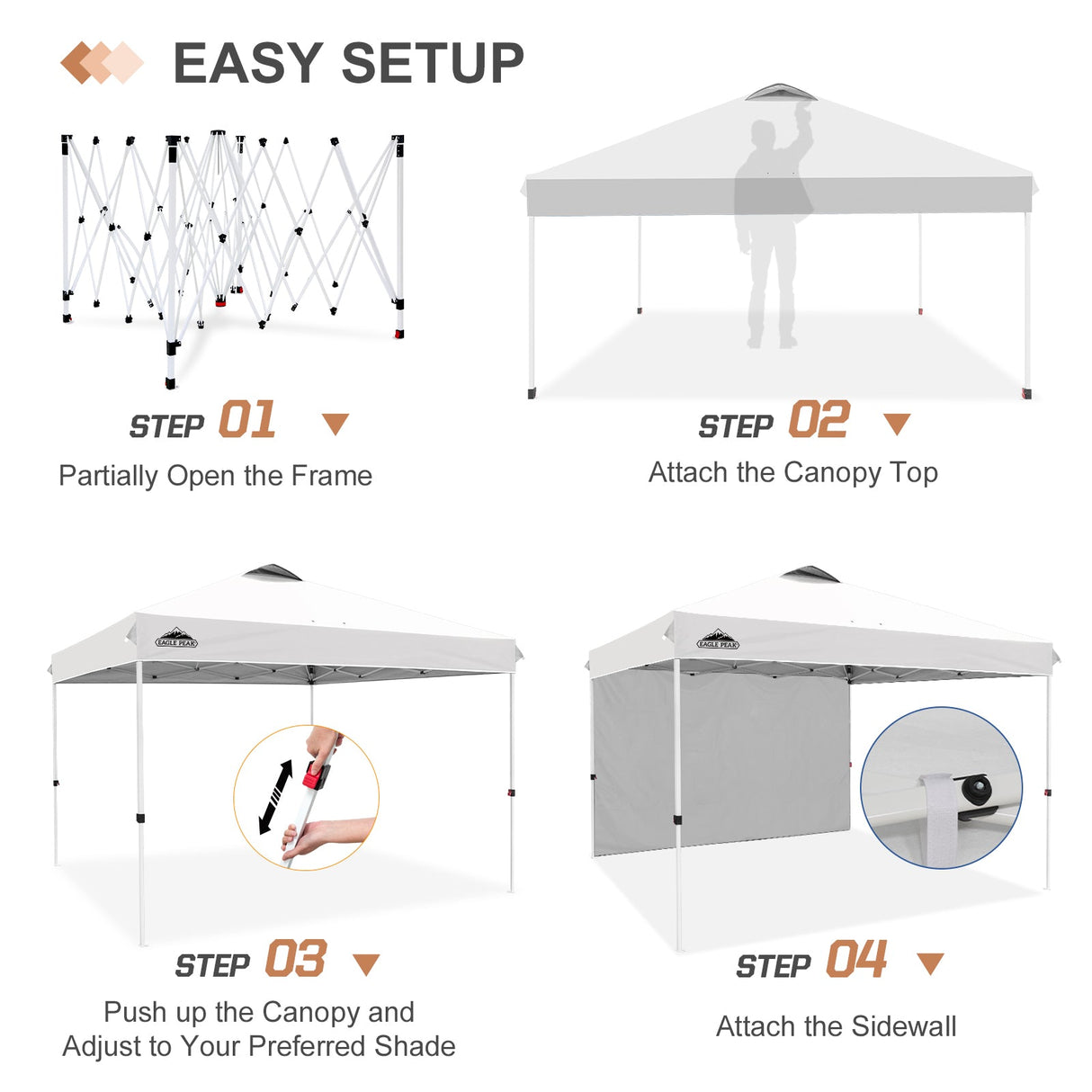 12x12 Commercial Heavy Duty Pop up Canopy with 1 Sidewall - Eagle Peak Custom Canopy Tent