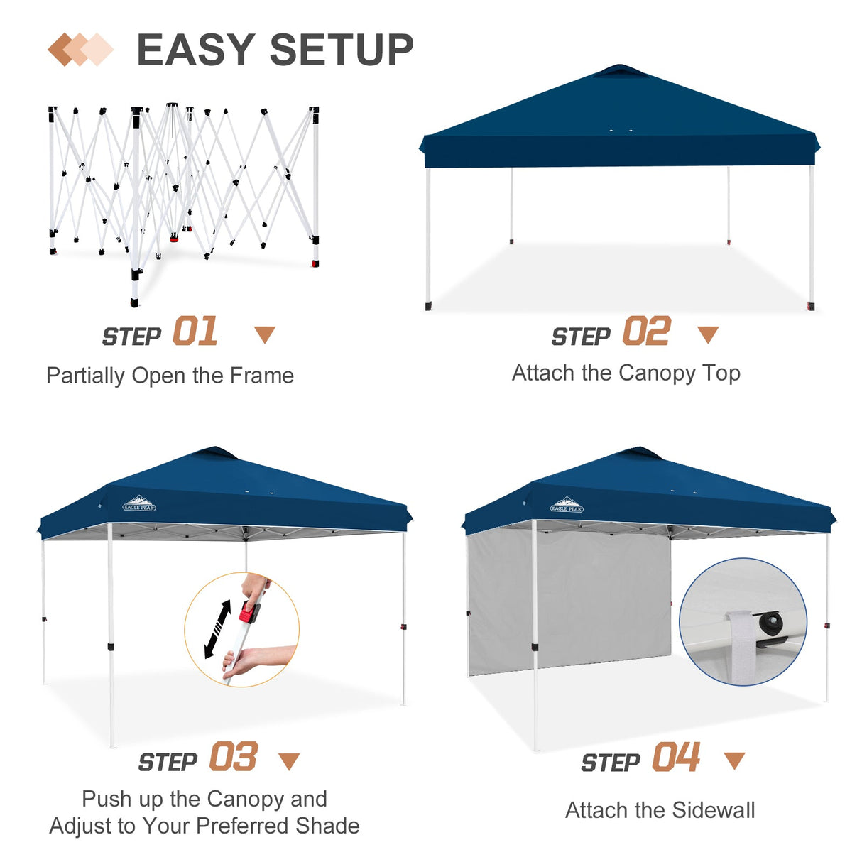 12x12 Commercial Heavy Duty Pop up Canopy with 1 Sidewall - Eagle Peak Custom Canopy Tent