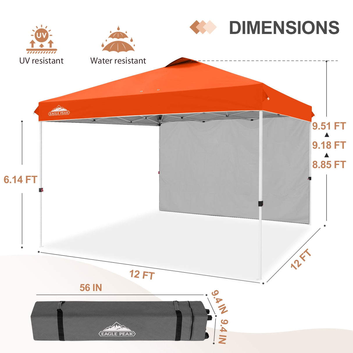 12x12 Commercial Heavy Duty Pop up Canopy with 1 Sidewall - Eagle Peak Custom Canopy Tent
