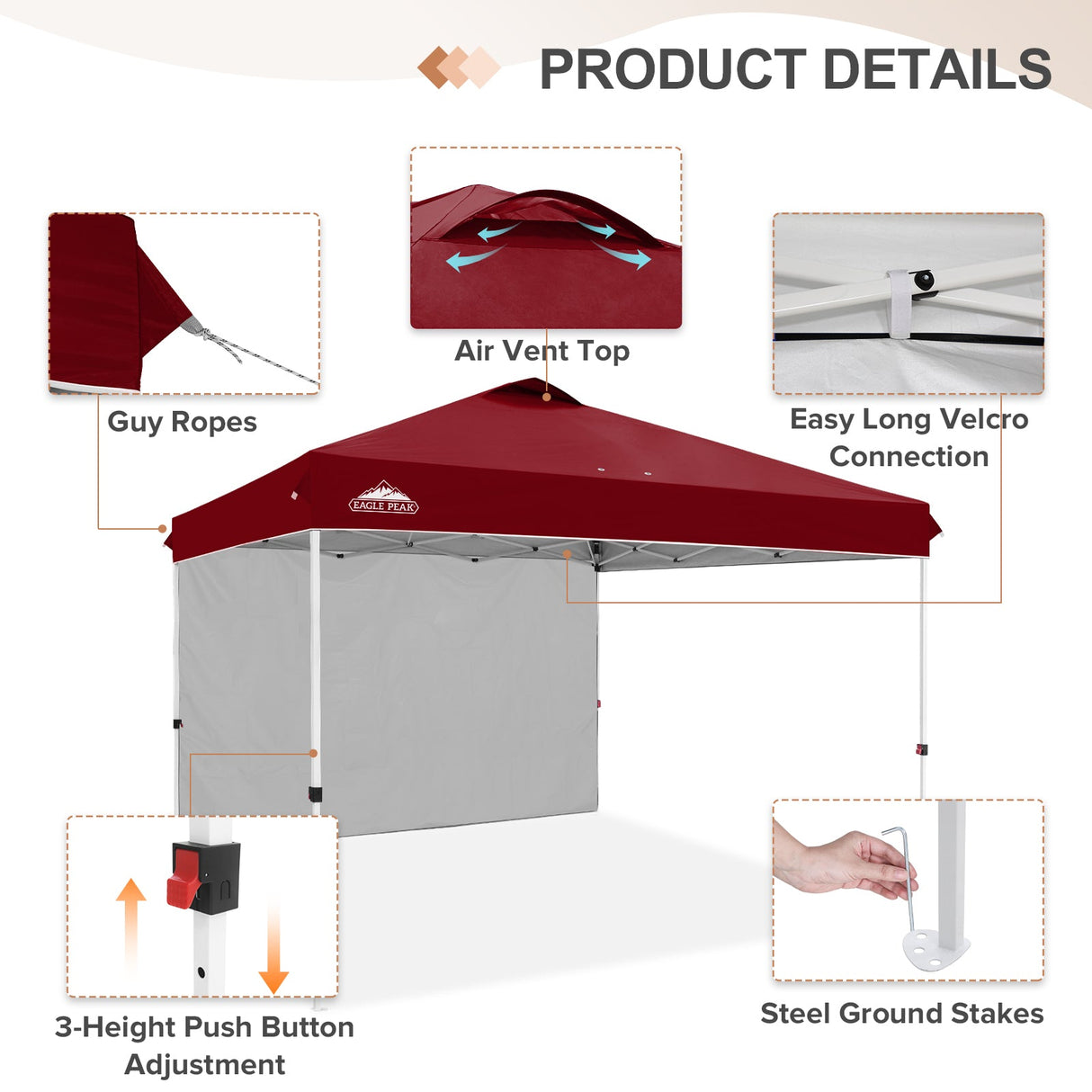 12x12 Commercial Heavy Duty Pop up Canopy with 1 Sidewall - Eagle Peak Custom Canopy Tent