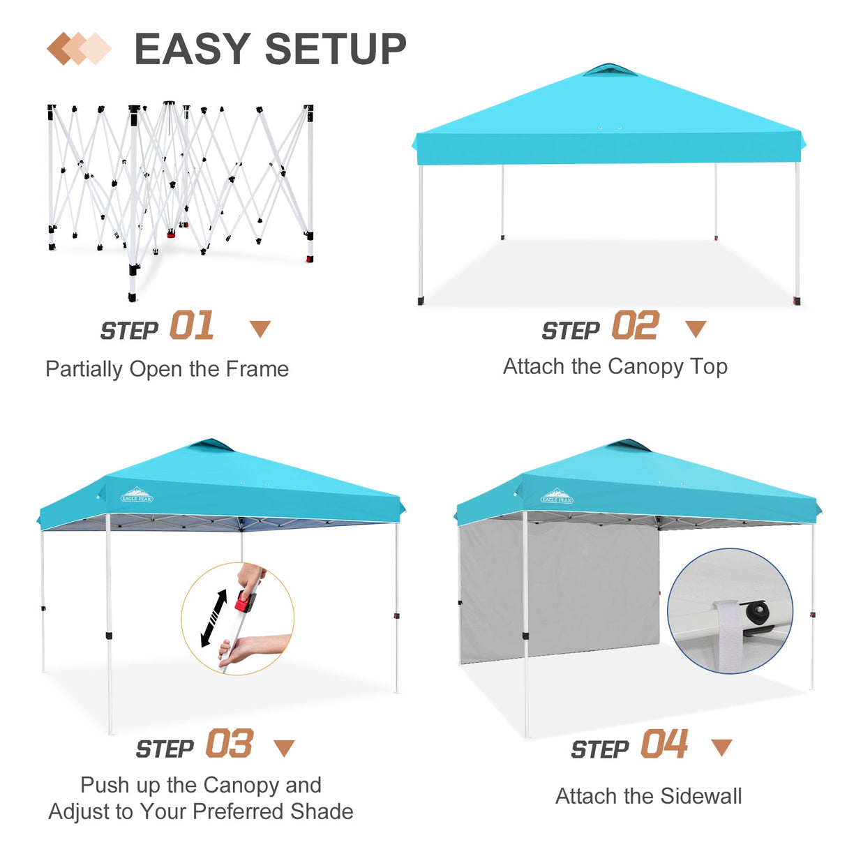 12x12 Commercial Heavy Duty Pop up Canopy with 1 Sidewall - Eagle Peak Custom Canopy Tent