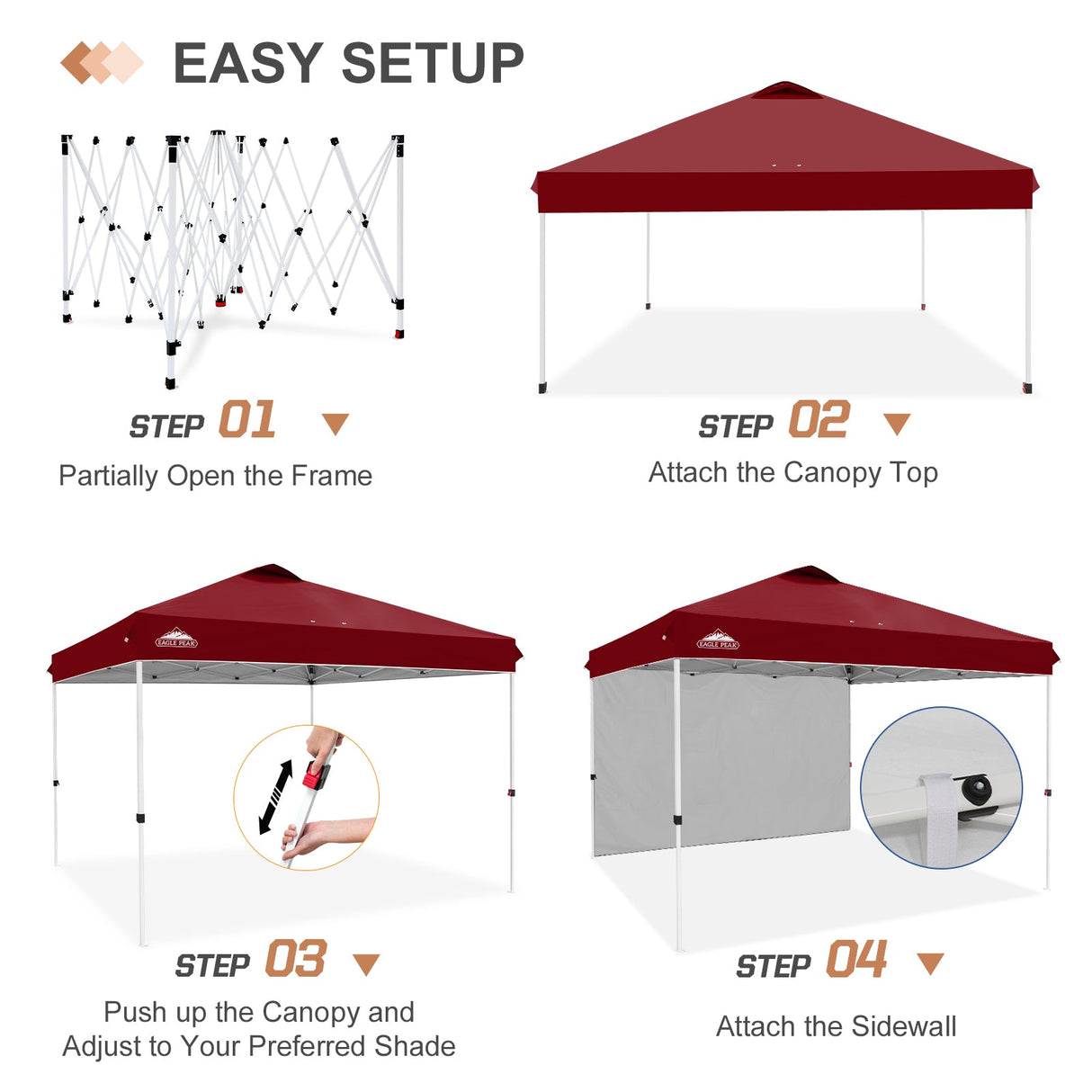 12x12 Commercial Heavy Duty Pop up Canopy with 1 Sidewall - Eagle Peak Custom Canopy Tent