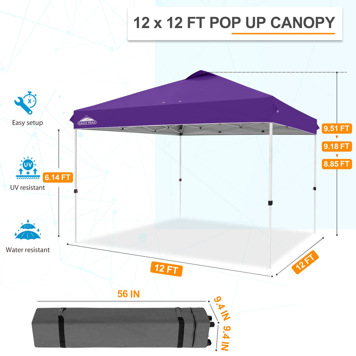 12x12 ft Pop Up Canopy Tent - Eagle Peak Custom Canopy Tent