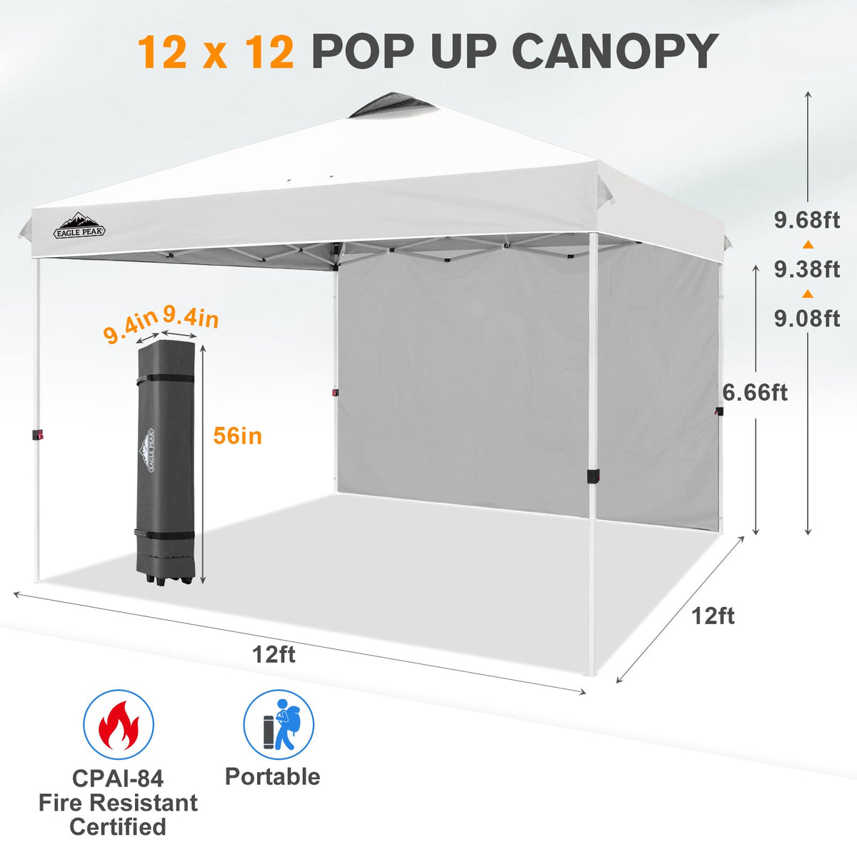 12x12 Pop Up Canopy Tent with 1 Sidewall - Eagle Peak®