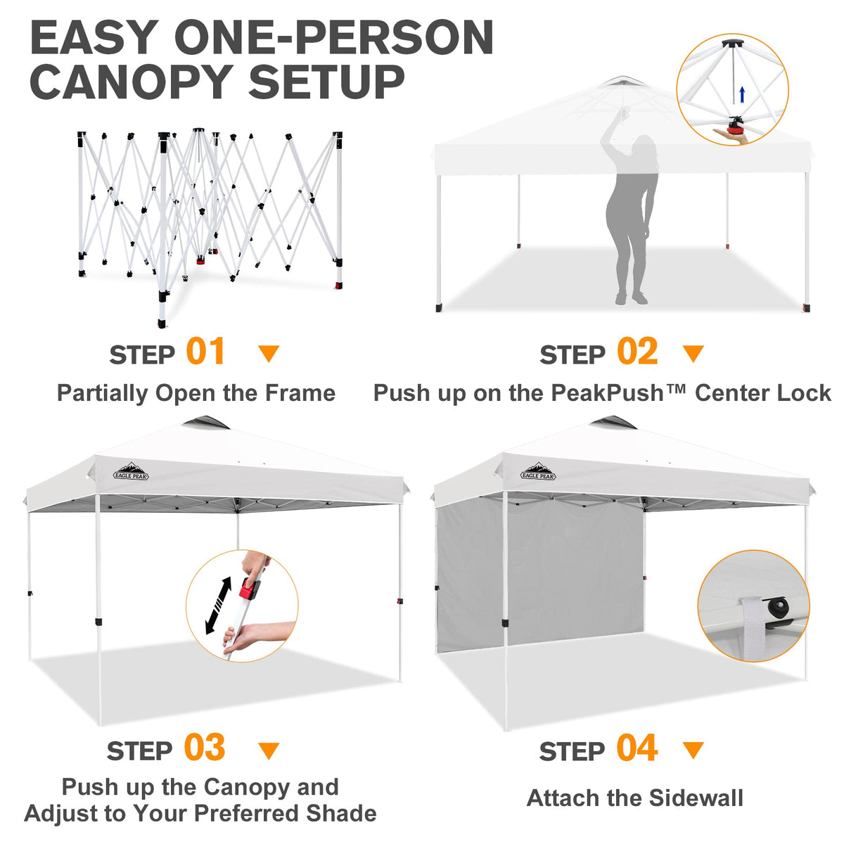 12x12 Pop Up Canopy Tent with 1 Sidewall - Eagle Peak®