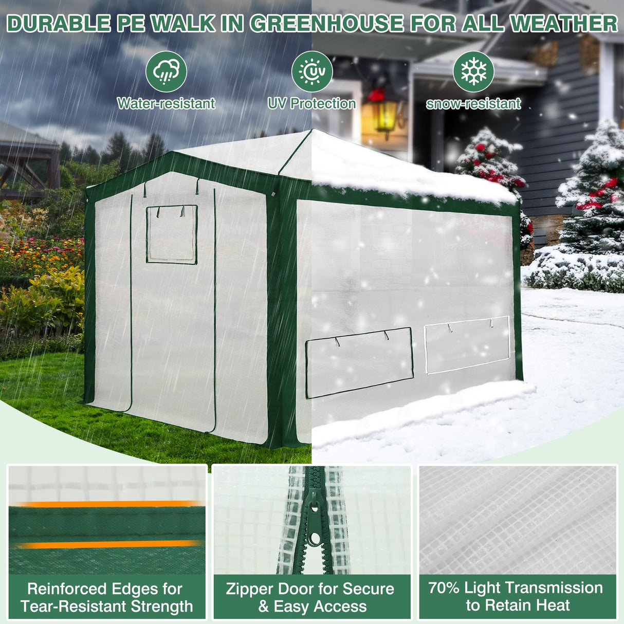 12x8 Portable Walk in Greenhouse with Polyester Reinforced Corners - Eagle Peak Custom Canopy Tent