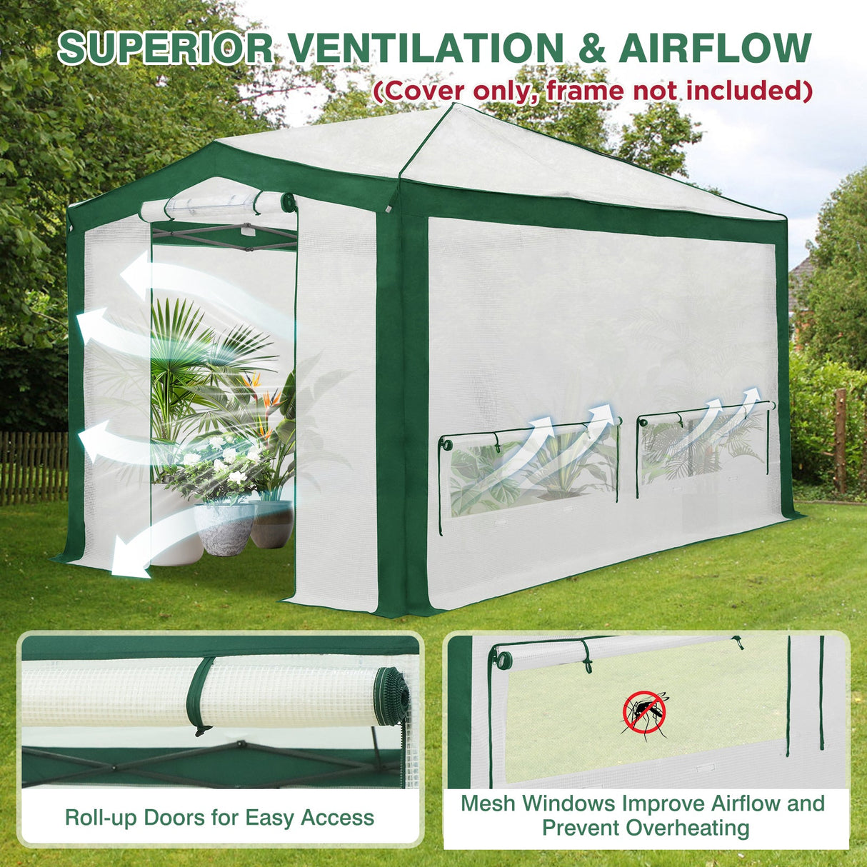 12X8 Replacement Top cover of Walk in Greenhouse with Polyester Reinforced Corners - Eagle Peak Custom Canopy Tent