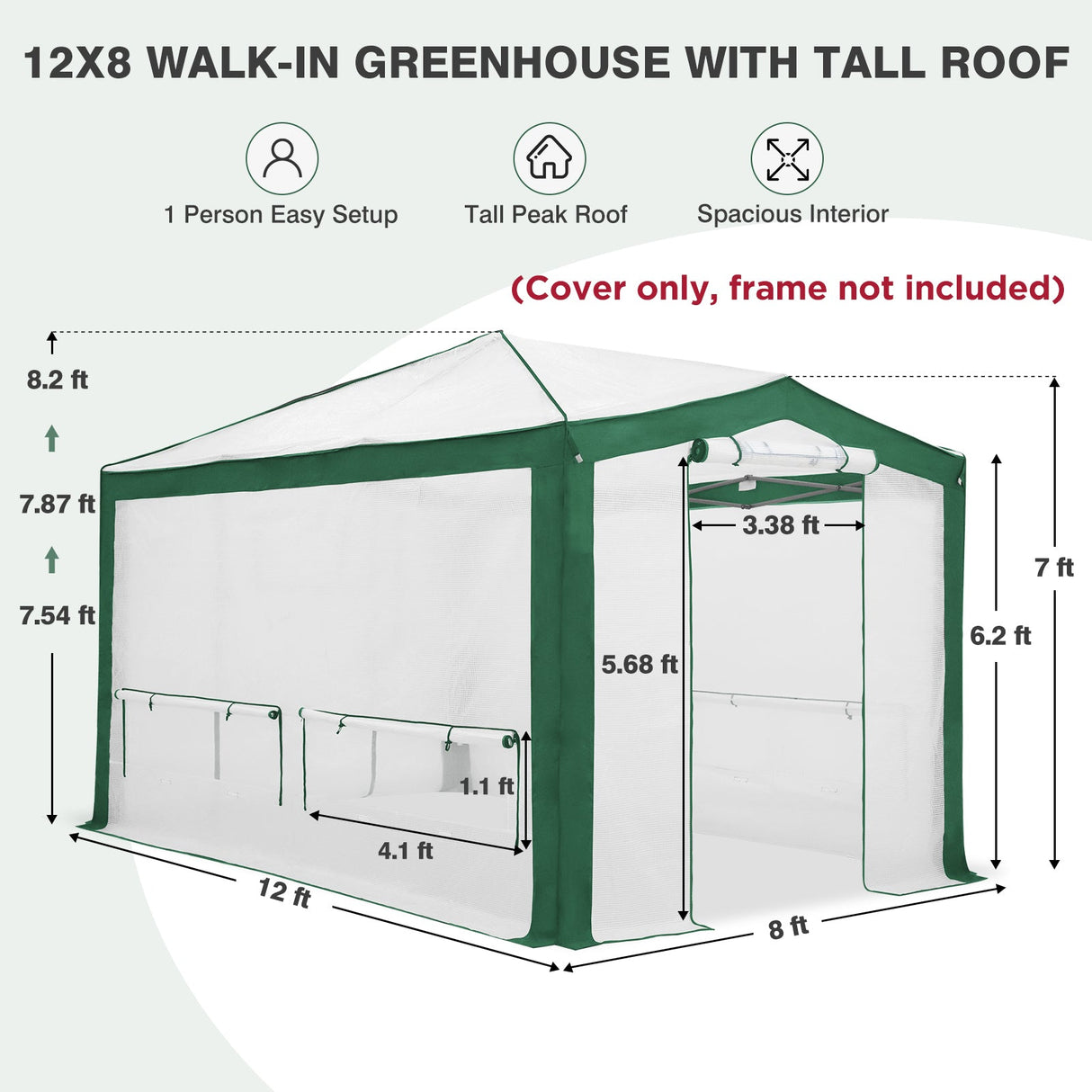12X8 Replacement Top cover of Walk in Greenhouse with Polyester Reinforced Corners - Eagle Peak Custom Canopy Tent