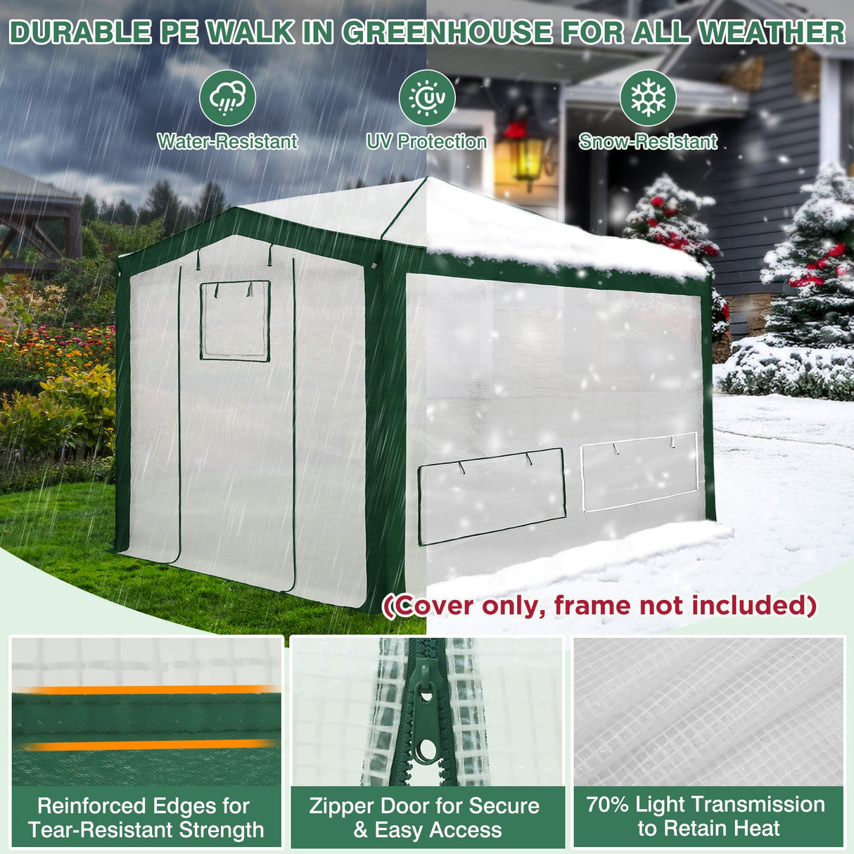 12X8 Replacement Top cover of Walk in Greenhouse with Polyester Reinforced Corners - Eagle Peak Custom Canopy Tent