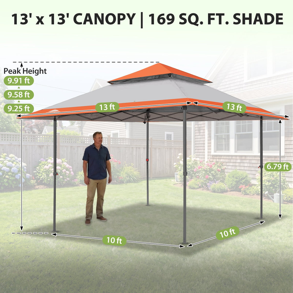 13x13 Pop Up Canopy Tent, Auto Extended Eaves - Eagle Peak®