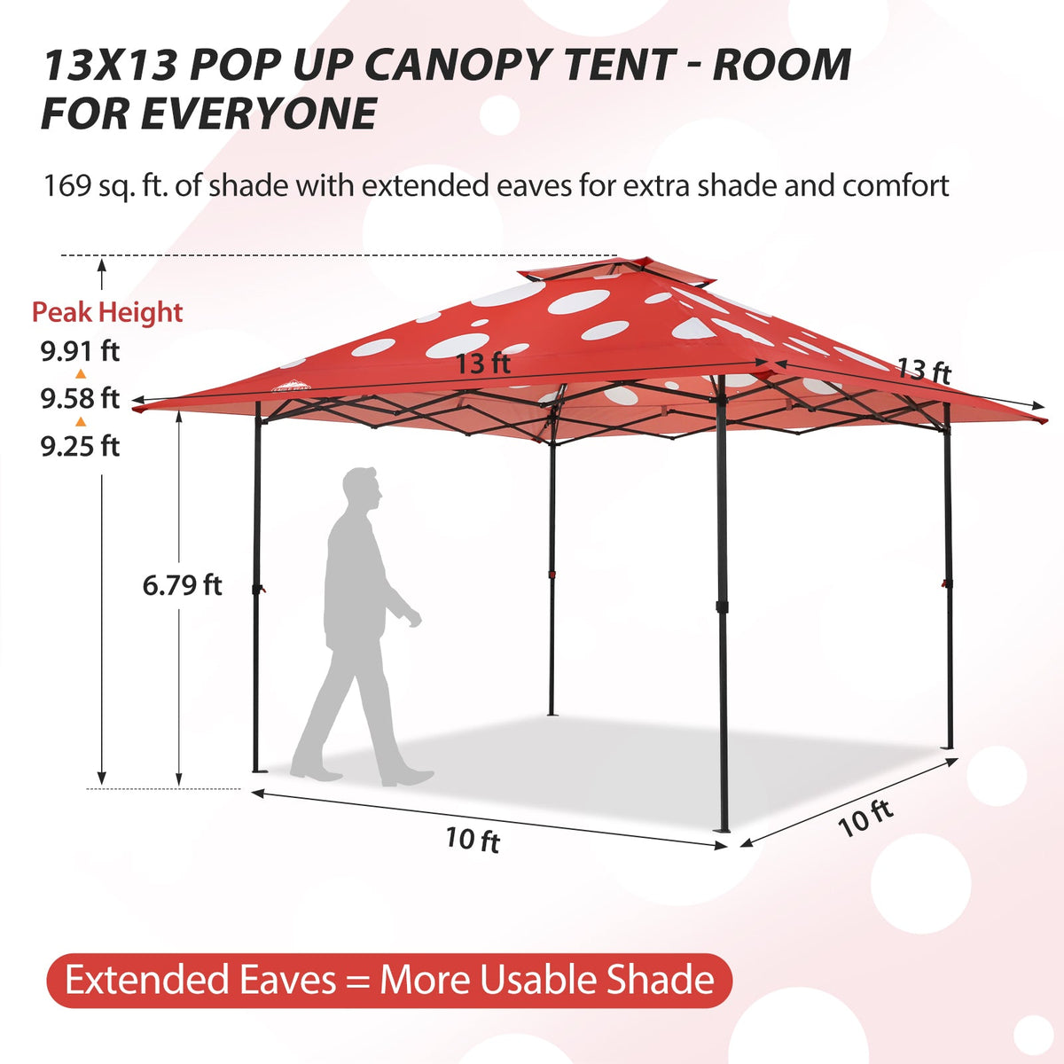 13x13 Pop Up Canopy Tent, Auto Extended Eaves - Eagle Peak®