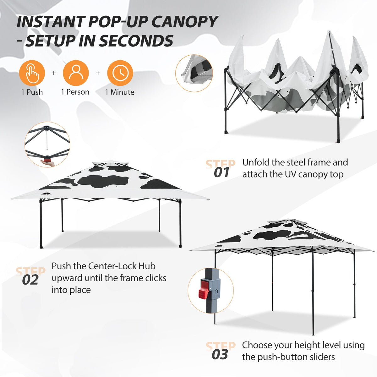 13x13 Pop Up Canopy Tent, Auto Extended Eaves - Eagle Peak®