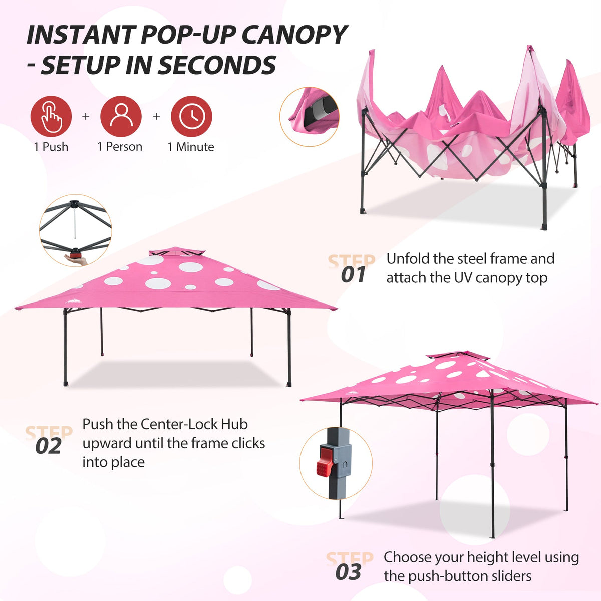 13x13 Pop Up Canopy Tent, Auto Extended Eaves - Eagle Peak®