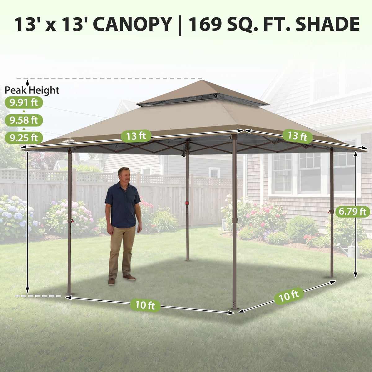 13x13 Pop Up Canopy Tent, Auto Extended Eaves - Eagle Peak®