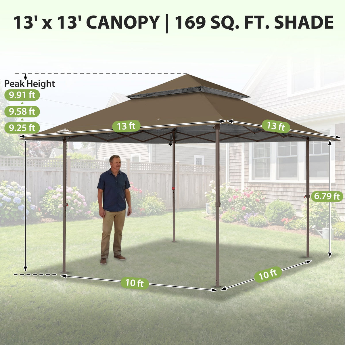 13x13 Pop Up Canopy Tent, Auto Extended Eaves - Eagle Peak®
