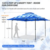 13x13 Pop Up Canopy Tent, Auto Extended Eaves - Eagle Peak®