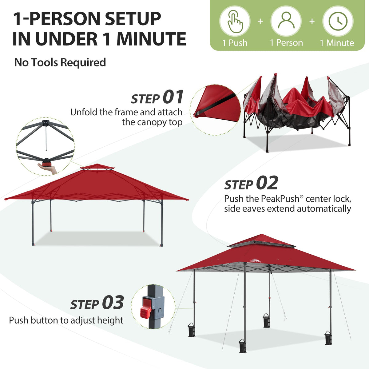 13x13 Pop Up Canopy Tent, Auto Extended Eaves - Eagle Peak®