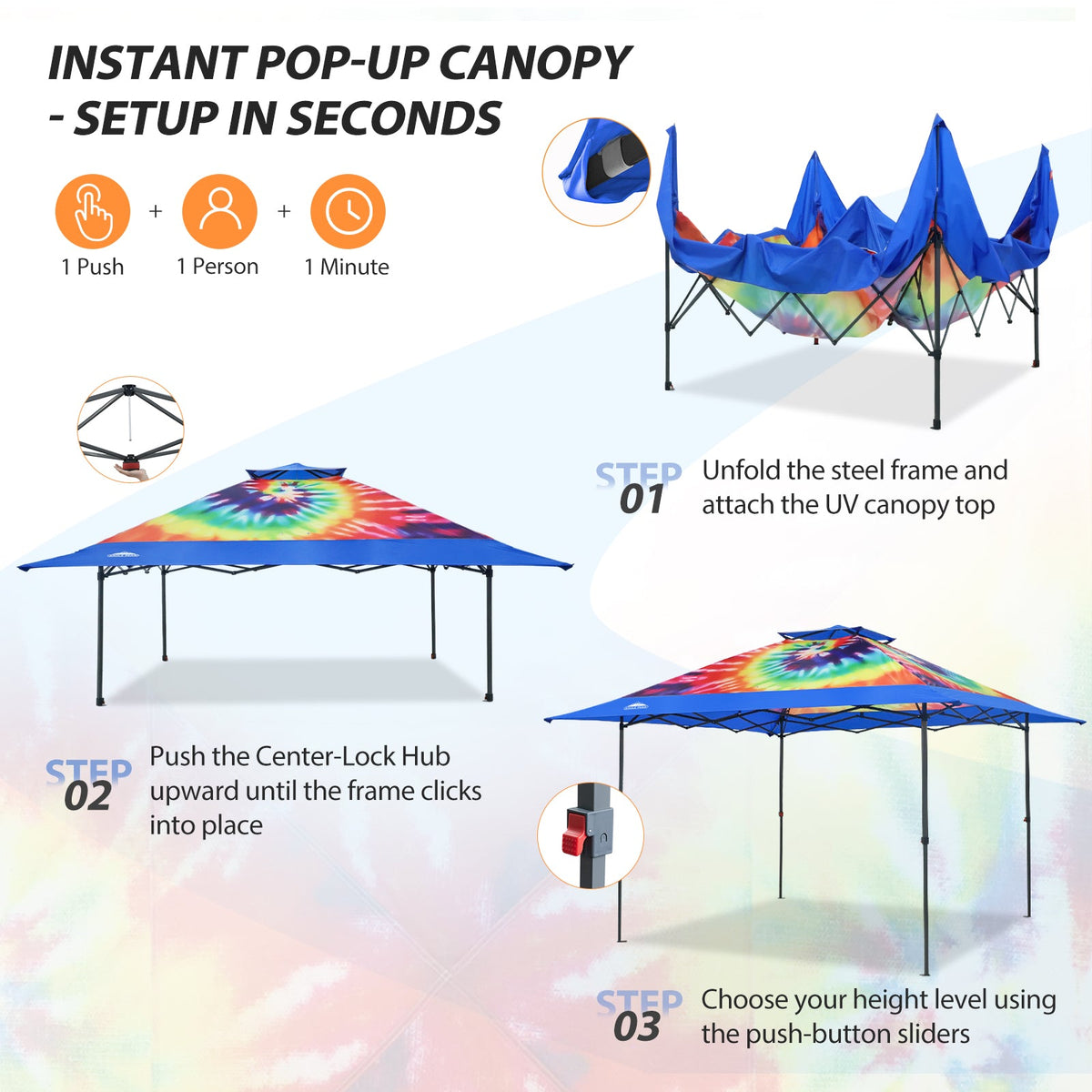 13x13 Pop Up Canopy Tent, Auto Extended Eaves - Eagle Peak®