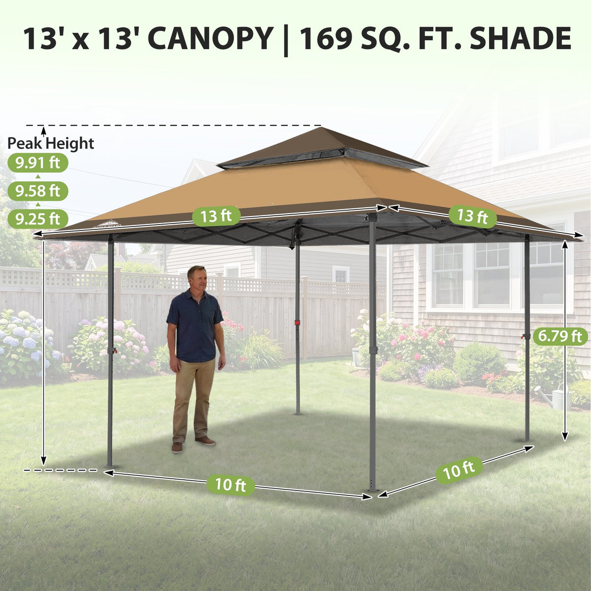 13x13 Pop Up Canopy Tent, Auto Extended Eaves - Eagle Peak®