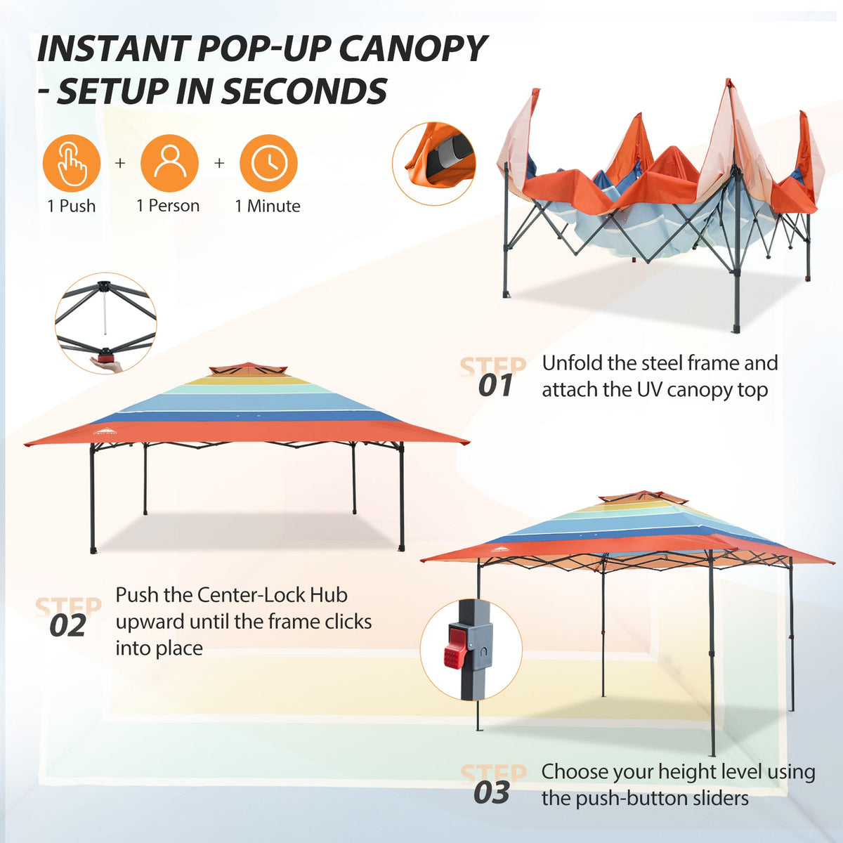 13x13 Pop Up Canopy Tent, Auto Extended Eaves - Eagle Peak®
