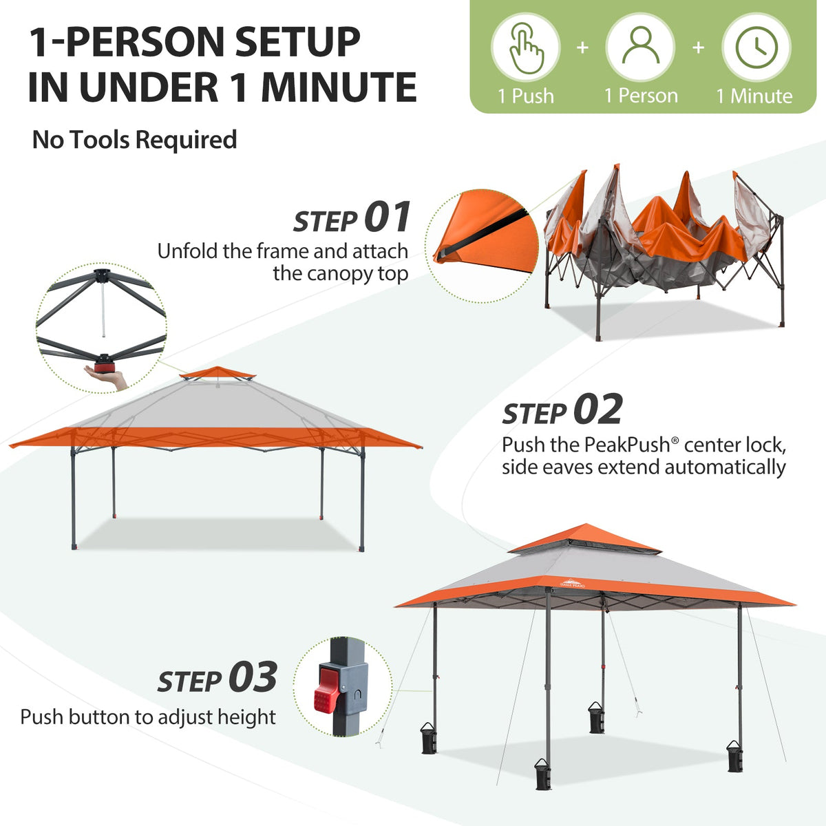 13x13 Pop Up Canopy Tent, Auto Extended Eaves - Eagle Peak®