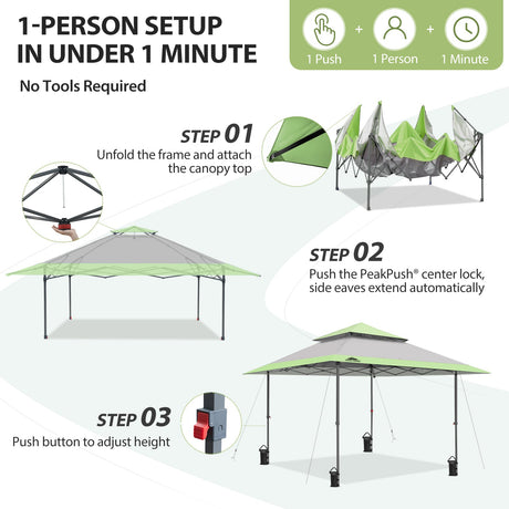 13x13 Pop Up Canopy Tent, Auto Extended Eaves - Eagle Peak®